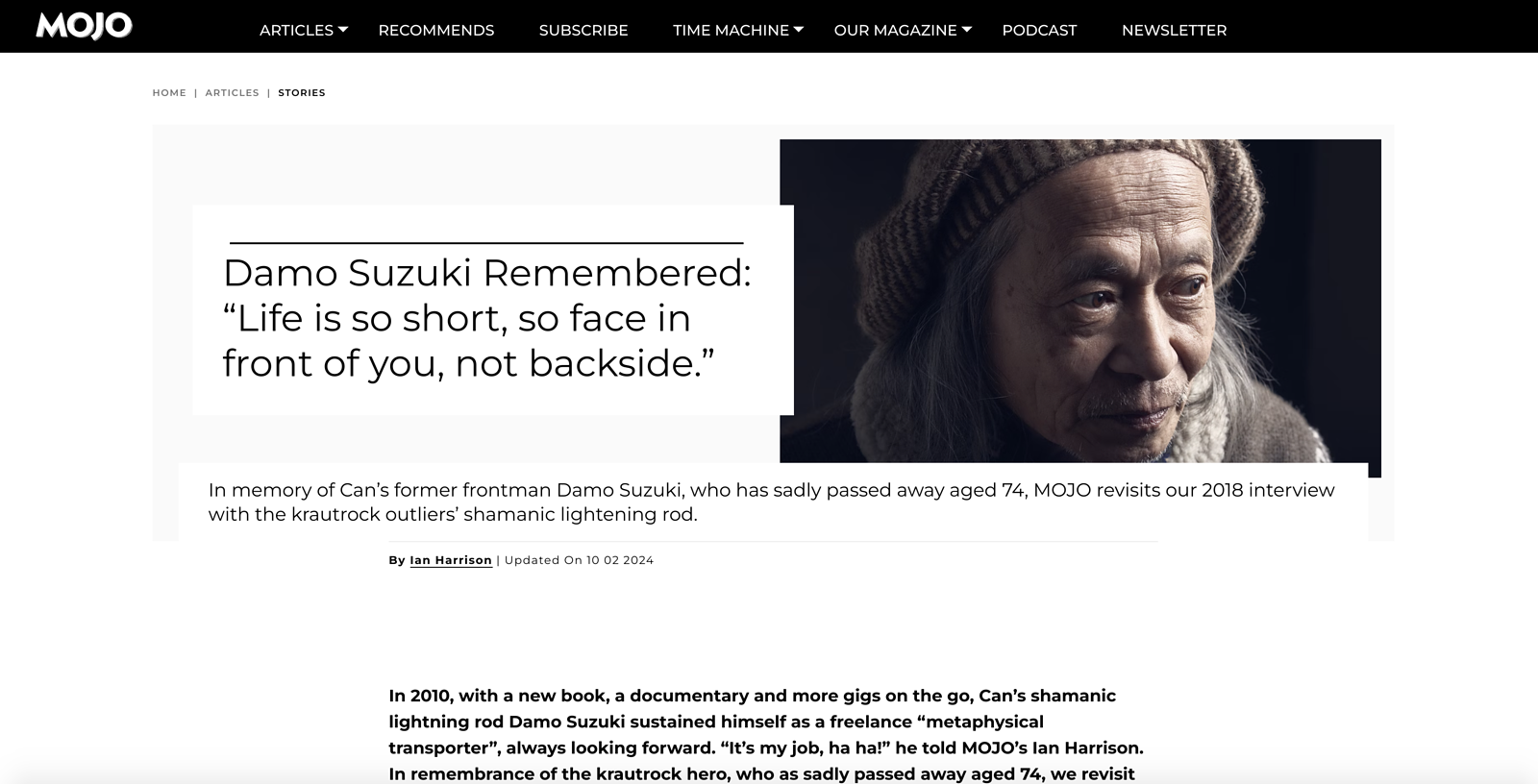 Damo Suzuki Remembered - Mojo Magazine