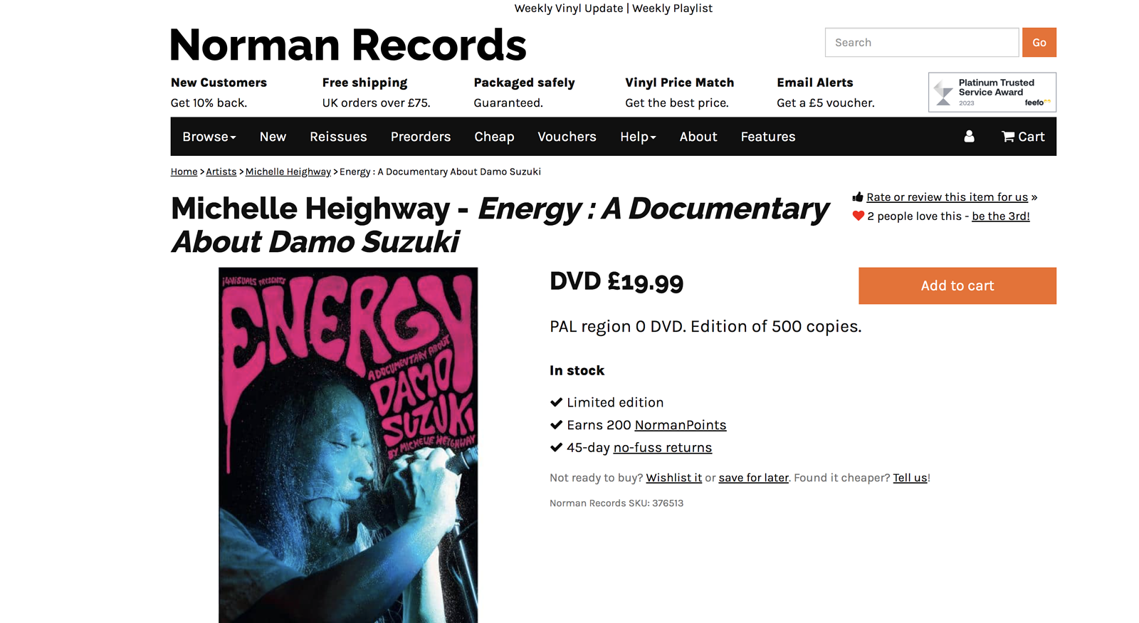 Energy: A Documentary About Damo Suzuki - Available as a limited DVD run of 500.
